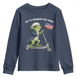 Funny Patriotic Frog Youth Sweatshirt Off To Celebrate 250 Years Of Freedom TS12 Navy Print Your Wear