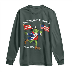 Funny Patriotic Frog Long Sleeve Shirt Rolling Into 250 Years Of Liberty TS12 Dark Forest Green Print Your Wear
