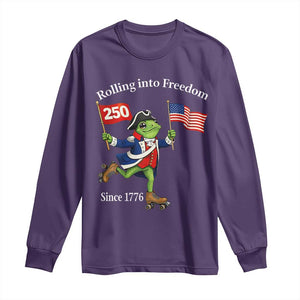 Funny Patriotic Frog Long Sleeve Shirt Rolling Into 250 Years Of Liberty TS12 Purple Print Your Wear