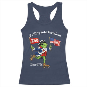 Funny Patriotic Frog Racerback Tank Top Rolling Into 250 Years Of Liberty TS12 Navy Print Your Wear