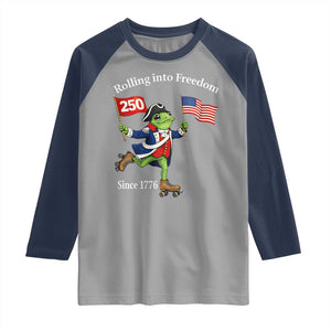 Funny Patriotic Frog Raglan Shirt Rolling Into 250 Years Of Liberty TS12 Sport Gray Navy Print Your Wear