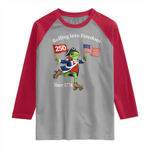 Funny Patriotic Frog Raglan Shirt Rolling Into 250 Years Of Liberty TS12 Sport Gray Red Print Your Wear