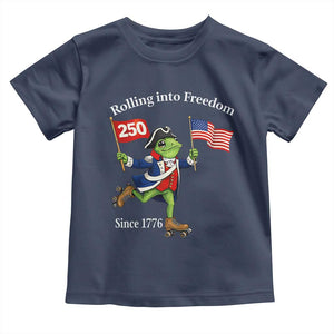 Funny Patriotic Frog Toddler T Shirt Rolling Into 250 Years Of Liberty TS12 Navy Print Your Wear