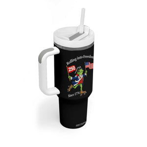 Funny Patriotic Frog Tumbler With Handle Rolling Into 250 Years Of Liberty TS12 Print Your Wear