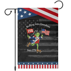 Funny Patriotic Frog Garden Flag Rolling Into 250 Years Of Liberty TS12 Distressed Black Blue Print Your Wear