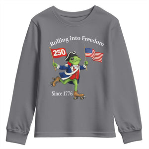 Funny Patriotic Frog Youth Sweatshirt Rolling Into 250 Years Of Liberty TS12 Charcoal Print Your Wear