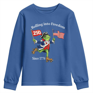 Funny Patriotic Frog Youth Sweatshirt Rolling Into 250 Years Of Liberty TS12 Royal Blue Print Your Wear