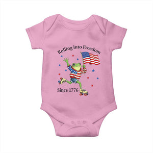 Funny Patriotic Frog Baby Onesie Rolling Into Freedom Since 1776 TS12 Light Pink Print Your Wear