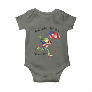 Funny Patriotic Frog Baby Onesie Rolling Into Freedom Since 1776 TS12 Military Green Print Your Wear