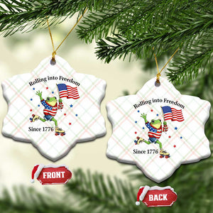 Funny Patriotic Frog Ceramic Ornament Rolling Into Freedom Since 1776 TS12 Print Your Wear