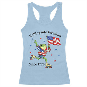 Funny Patriotic Frog Racerback Tank Top Rolling Into Freedom Since 1776 TS12 Light Blue Print Your Wear