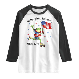 Funny Patriotic Frog Raglan Shirt Rolling Into Freedom Since 1776 TS12 White Black Print Your Wear