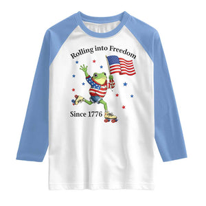 Funny Patriotic Frog Raglan Shirt Rolling Into Freedom Since 1776 TS12 White Carolina Blue Print Your Wear