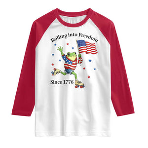 Funny Patriotic Frog Raglan Shirt Rolling Into Freedom Since 1776 TS12 White Red Print Your Wear