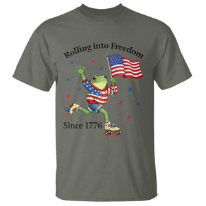 Funny Patriotic Frog T Shirt Rolling Into Freedom Since 1776 TS12 Military Green Print Your Wear