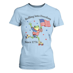 Funny Patriotic Frog T Shirt For Women Rolling Into Freedom Since 1776 TS12 Light Blue Print Your Wear