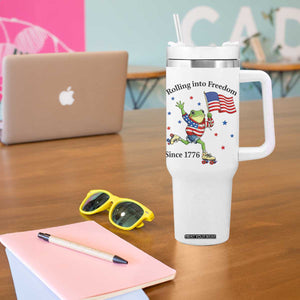 Funny Patriotic Frog Tumbler With Handle Rolling Into Freedom Since 1776 TS12 Print Your Wear
