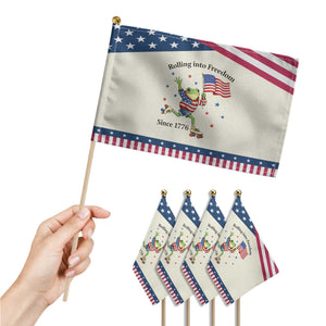 Funny Patriotic Frog Patriotic Handheld Flag Rolling Into Freedom Since 1776 TS12 Print Your Wear