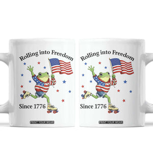 Funny Patriotic Frog Coffee Mug Rolling Into Freedom Since 1776 TS12 White Print Your Wear