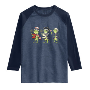 Proud American Frog Raglan Shirt Celebrating 250 Years Of Freedom TS12 Heather Denim Navy Print Your Wear