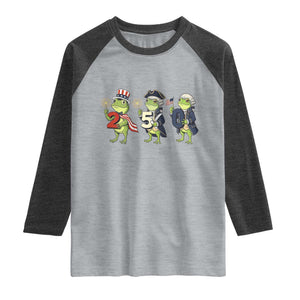 Proud American Frog Raglan Shirt Celebrating 250 Years Of Freedom TS12 Heather Gray Heather Charcoal Print Your Wear