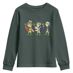 Proud American Frog Youth Sweatshirt Celebrating 250 Years Of Freedom TS12 Dark Forest Green Print Your Wear