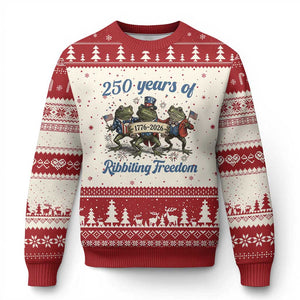 Funny Frog 250 Years Of Ribbiting Freedom Ugly Christmas Sweater TS12 Beige Red Print Your Wear