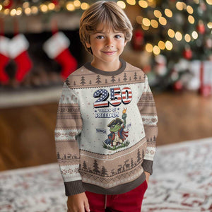 Patriotic Frog Raising The Torch Ugly Christmas Sweater 250 Years Of Freedom TS12 Mocha Mousse Print Your Wear