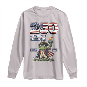 Patriotic Frog Raising The Torch Long Sleeve Shirt 250 Years Of Freedom TS12 Ice Gray Print Your Wear