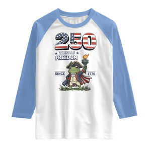 Patriotic Frog Raising The Torch Raglan Shirt 250 Years Of Freedom TS12 White Carolina Blue Print Your Wear