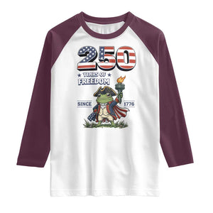 Patriotic Frog Raising The Torch Raglan Shirt 250 Years Of Freedom TS12 White Maroon Print Your Wear
