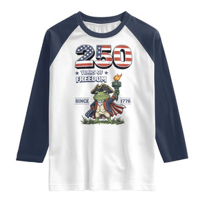 Patriotic Frog Raising The Torch Raglan Shirt 250 Years Of Freedom TS12 White Navy Print Your Wear