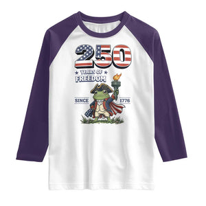Patriotic Frog Raising The Torch Raglan Shirt 250 Years Of Freedom TS12 White Purple Print Your Wear
