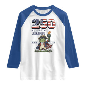 Patriotic Frog Raising The Torch Raglan Shirt 250 Years Of Freedom TS12 White Royal Print Your Wear