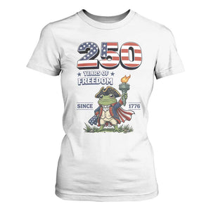 Patriotic Frog Raising The Torch T Shirt For Women 250 Years Of Freedom TS12 White Print Your Wear