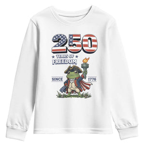 Patriotic Frog Raising The Torch Youth Sweatshirt 250 Years Of Freedom TS12 White Print Your Wear