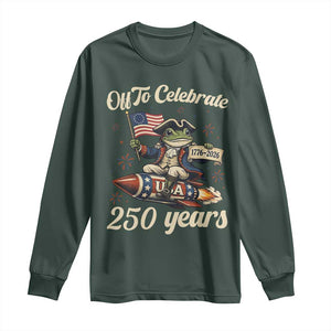 Funny Frog Off To Celebrate 250 Years Of Freedom Long Sleeve Shirt Patriotic Gift TS12 Dark Forest Green Print Your Wear