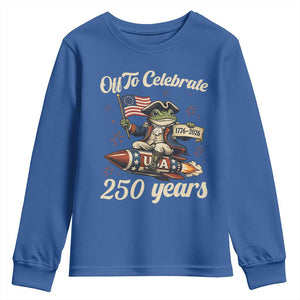 Funny Frog Off To Celebrate 250 Years Of Freedom Youth Sweatshirt Patriotic Gift TS12 Royal Blue Print Your Wear