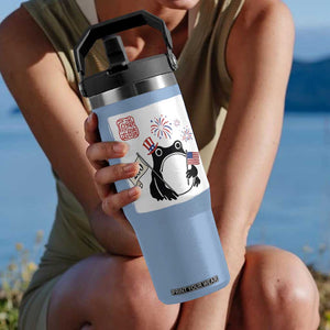 Funny Patriotic Grumpy Frog 250th Anniversary USA Flip Straw Tumbler TS12 One Size: 30 oz Light Blue Print Your Wear