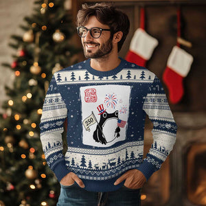 Funny Patriotic Grumpy Frog 250th Anniversary USA Ugly Christmas Sweater TS12 Navy Beige Print Your Wear
