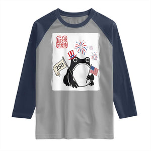 Funny Patriotic Grumpy Frog 250th Anniversary USA Raglan Shirt TS12 Sport Gray Navy Print Your Wear