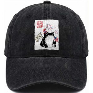 Funny Patriotic Grumpy Frog 250th Anniversary USA Washed Cotton Baseball Cap TS12 Washed Cap Universal Fit Black Print Your Wear