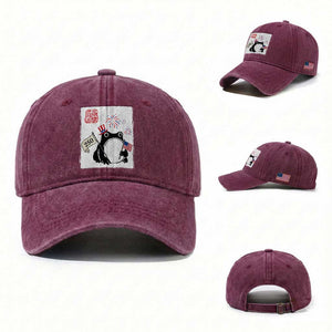 Funny Patriotic Grumpy Frog 250th Anniversary USA Washed Cotton Baseball Cap TS12 Washed Cap Universal Fit Burgundy Print Your Wear