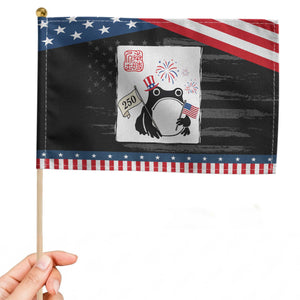 Funny Patriotic Grumpy Frog 250th Anniversary USA Patriotic Handheld Flag TS12 Distressed 8.2" × 5.5" Black Blue Print Your Wear