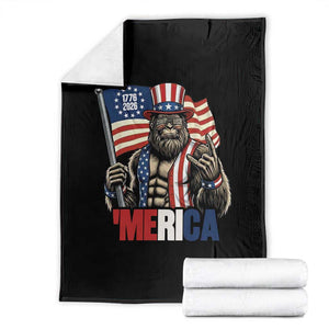Funny Patriotic Bigfoot Merica Rock Throw Blanket USA 250th Anniversary TS12 Black Print Your Wear
