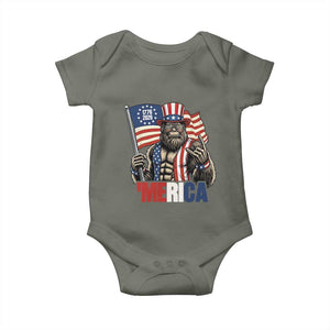Funny Patriotic Bigfoot Merica Rock Baby Onesie USA 250th Anniversary TS12 Military Green Print Your Wear