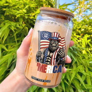 Funny Patriotic Bigfoot Merica Rock Glass Can USA 250th Anniversary TS12 Black Print Your Wear
