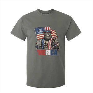 Funny Patriotic Bigfoot Merica Rock T Shirt For Kid USA 250th Anniversary TS12 Military Green Print Your Wear
