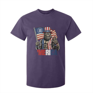 Funny Patriotic Bigfoot Merica Rock T Shirt For Kid USA 250th Anniversary TS12 Purple Print Your Wear