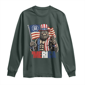 Funny Patriotic Bigfoot Merica Rock Long Sleeve Shirt USA 250th Anniversary TS12 Dark Forest Green Print Your Wear